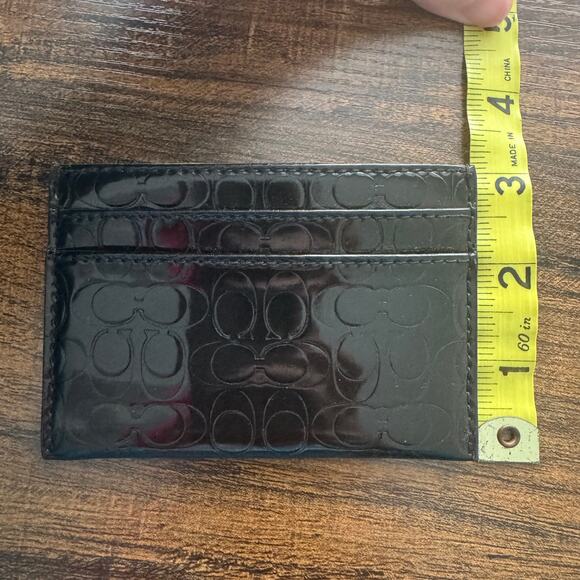 New Coach Embossed Liquid Gloss Patent Card Case in Black w/ Dust Bag - Picture 10 of 12